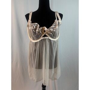 Adore Me Embroidered Lace Underwire Babydoll Chemise 40DDD Champagne Pink NWT